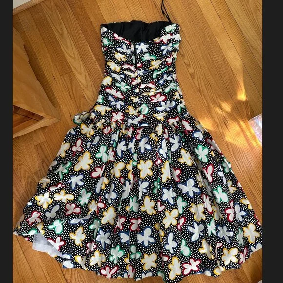 Victor Costa 80s Strapless Mermaid Abstract Floral Dress Size 8
